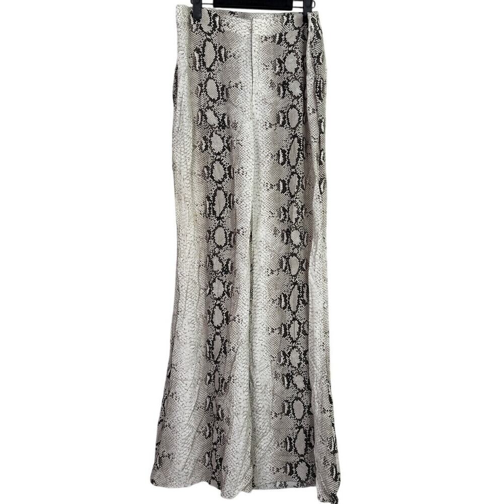 Zara Snakeskin Print Flared Trousers Satin Effect Lightweight XL Cream Brown